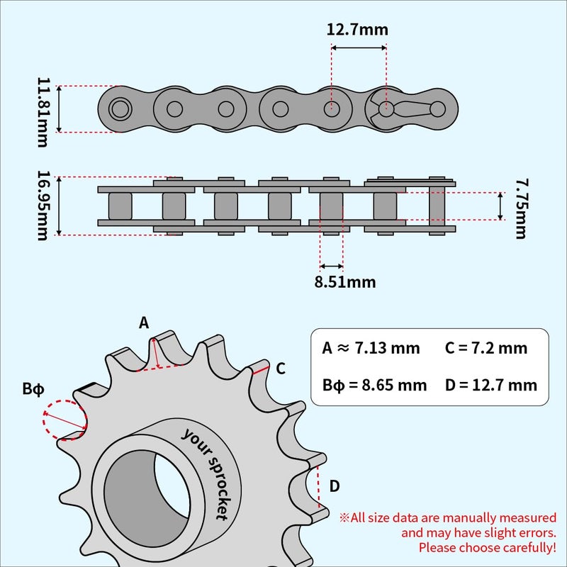 TOPENS LT08B Roller Chain 20 Feet with 2 Connecting Links for Chain Driven Sliding Gate Opener for Replacement and Extension 08B Metric Standard 428# - Image 2
